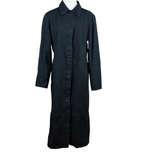 Vintage Y2K GAP Black Trench Coat Womens (XL) Hidden Snap‎ Pockets Duster Cotton